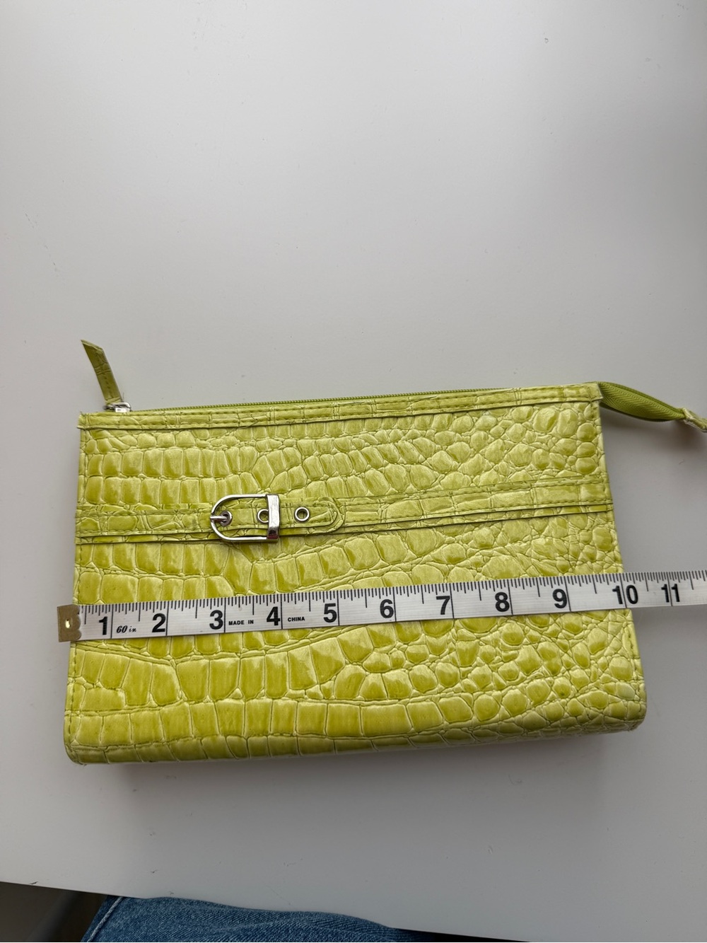 Y2K Modella Lime Green Croc-Embossed Clutch Small Buckle SoHo Statement Bag - Picture 6 of 7
